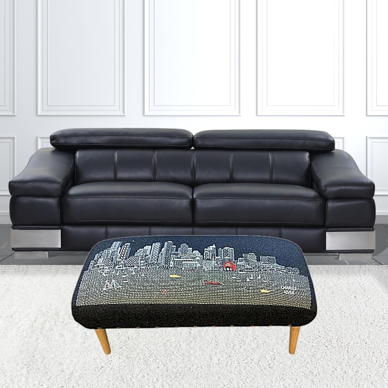 38" Black Boston Nighttime Skyline Embroidered Ottoman By Homeroots