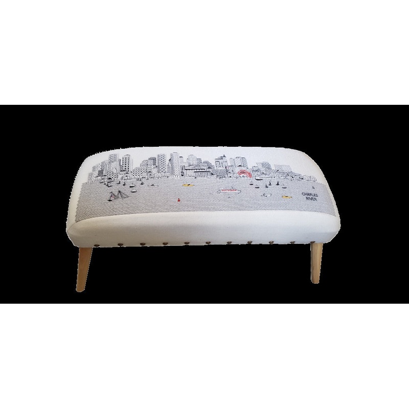 38" White Boston Daylight Skyline Embroidered Ottoman By Homeroots