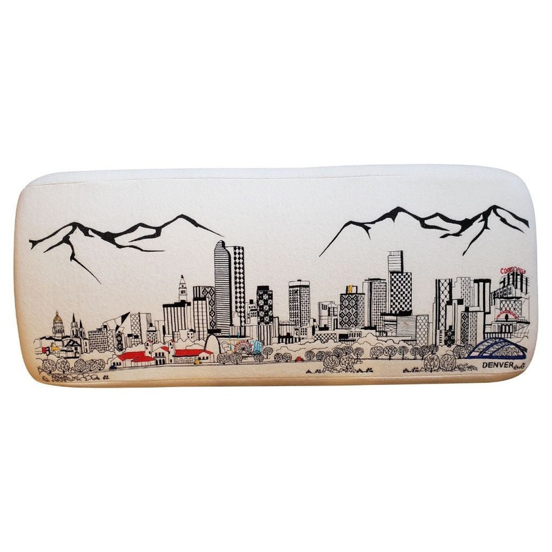 38" White Denver Daylight Skyline Embroidered Ottoman By Homeroots