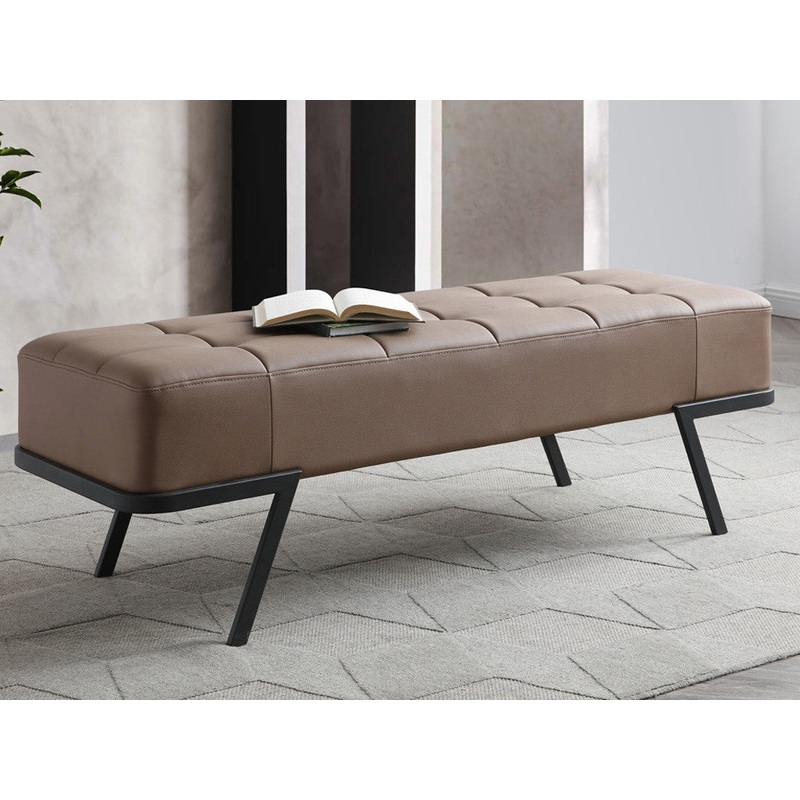 57" Taupe And Black Upholstered Upholstered Bedroom Bench By Homeroots