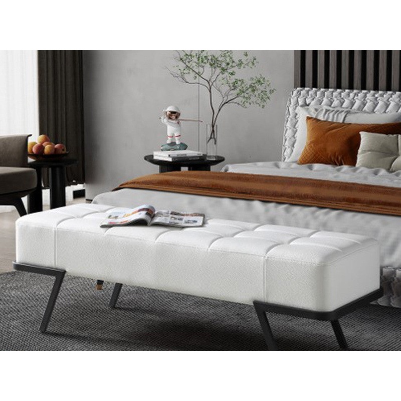 57" White And Black Upholstered Upholstered Bedroom Bench By Homeroots