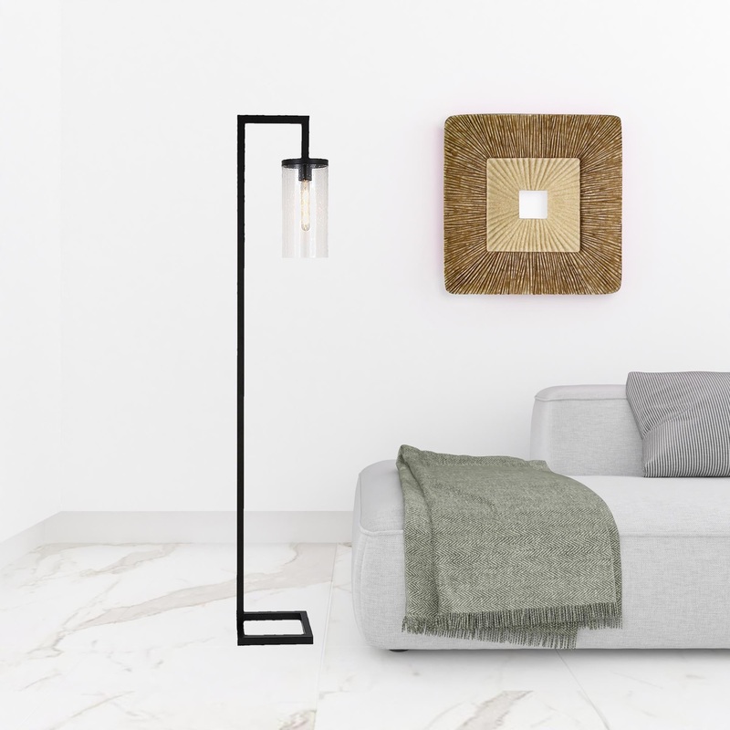67" Blackened Bronze Modern Floor Lamp With Seeded Glass Drum Shade By Homeroots