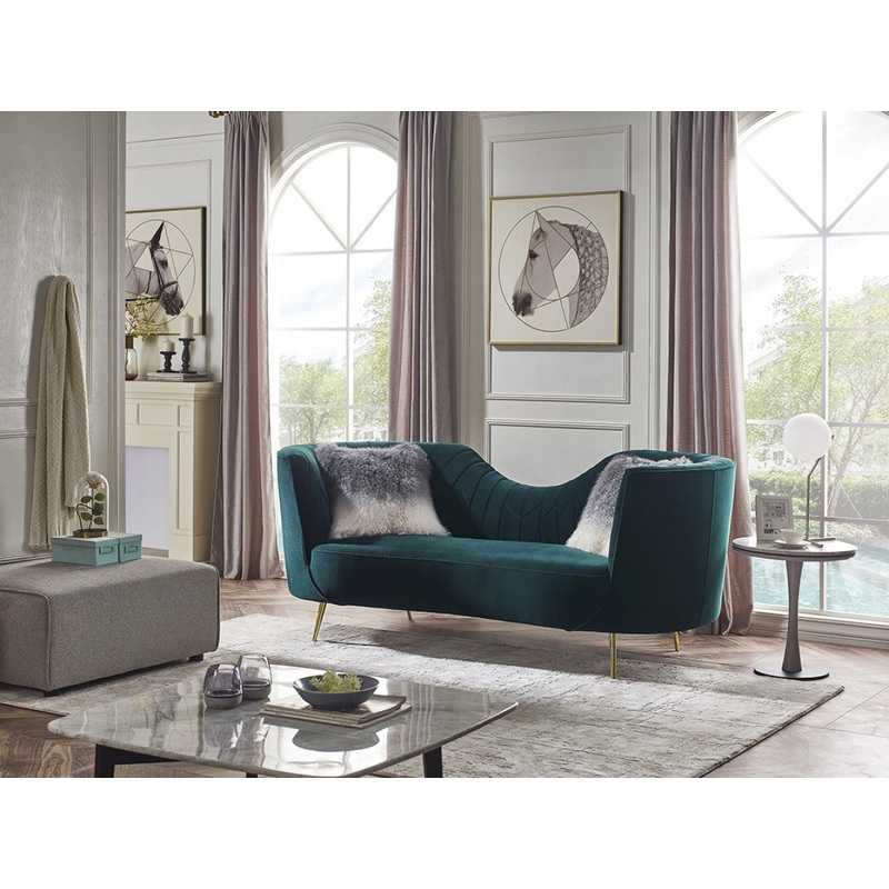 83" Green Two Person Curved Metal Legs Sofa Chaise By Homeroots