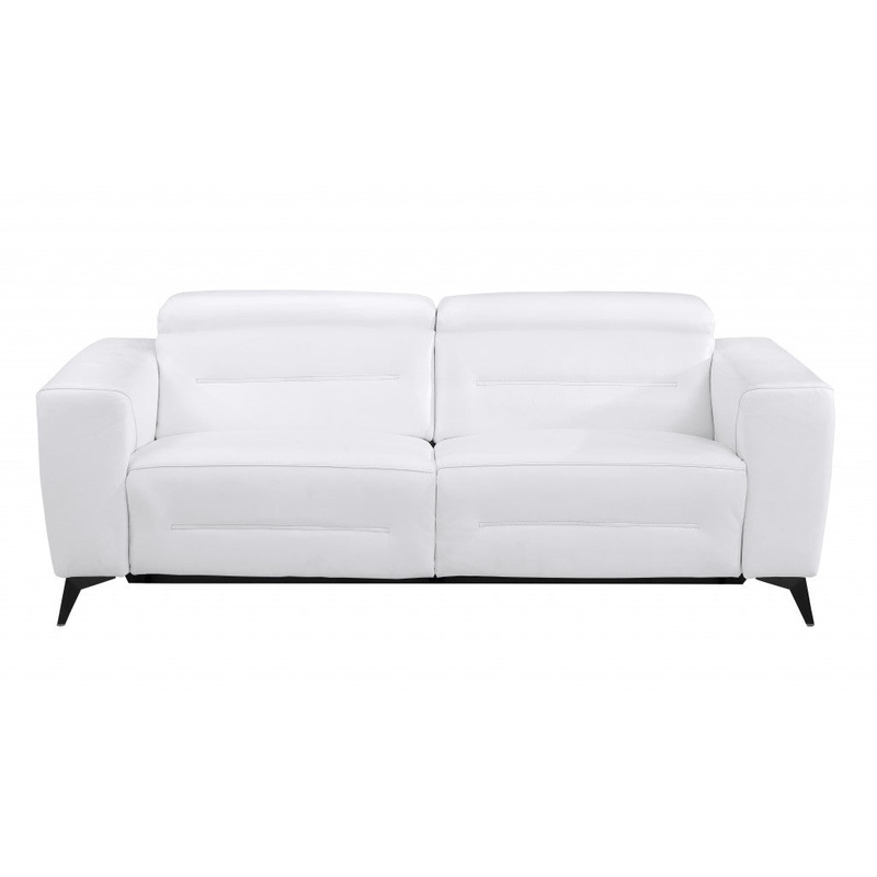 83" White Italian Leather Reclining Sofa By Homeroots