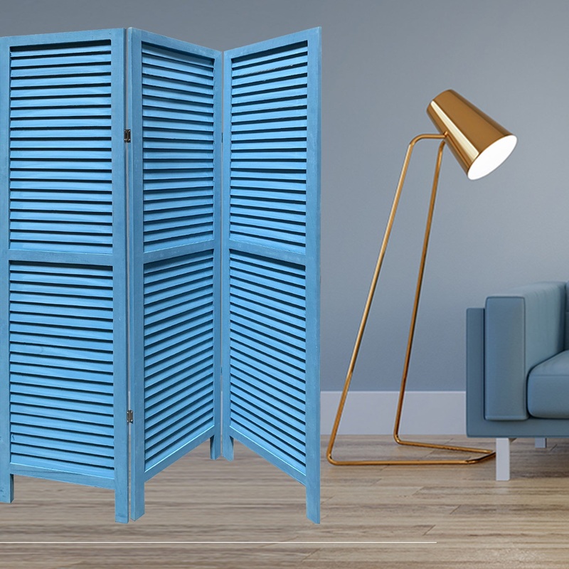 Blue Finish Wood Shutter 3 Panel Room Divider Screen By Homeroots