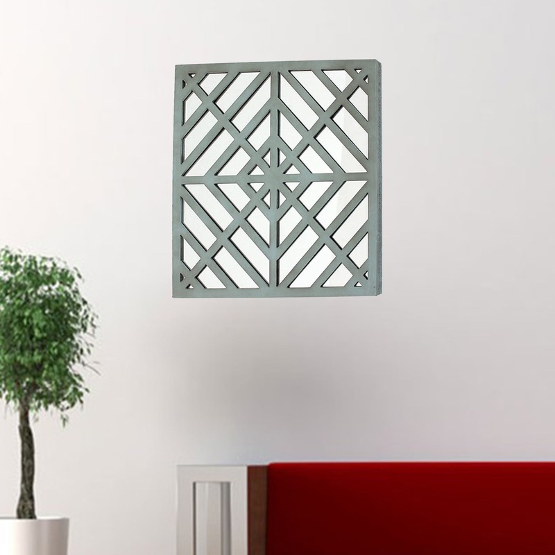 Blue Mirrored Square Wooden Wall Decor By Homeroots
