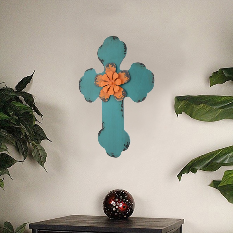 Blue Rustic Cross Wooden - Wall Decor By Homeroots