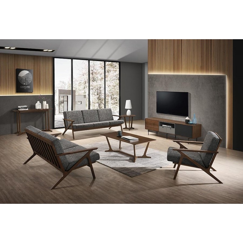 Compact 44" Grey Fabric And Walnut Veneer Loveseat By Homeroots