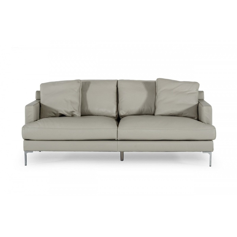 Contemporary 75" Light Grey Leather Sofa By Homeroots