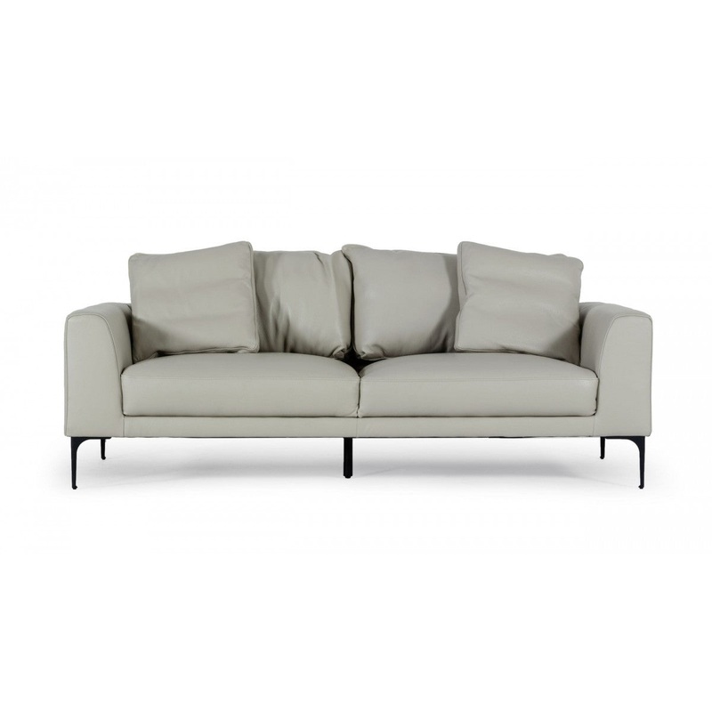 Contemporary 87" Light Grey Leather Sofa By Homeroots
