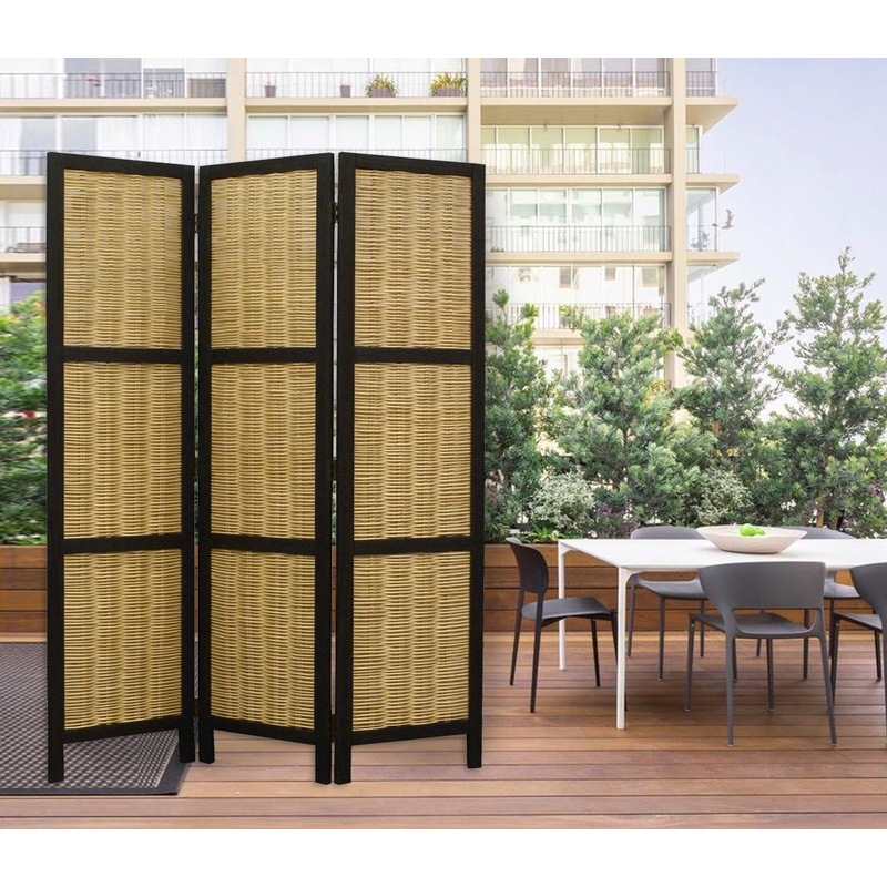 Dark Brown and Natural Willow 3 Panel Room Divider Screen By Homeroots