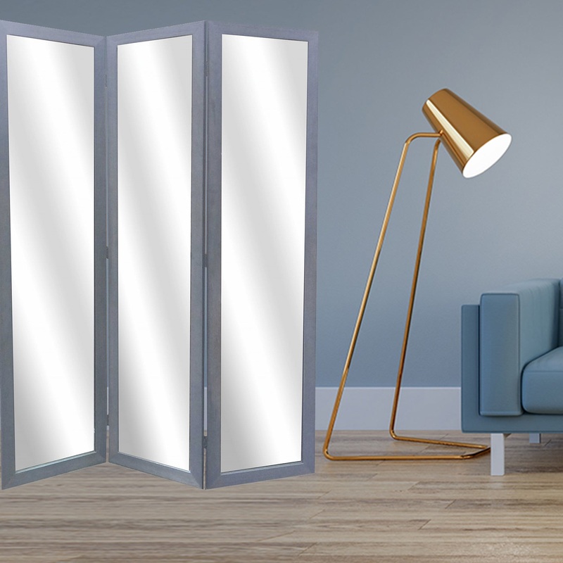 Gray Glass & Wood Mirror Screen By Homeroots