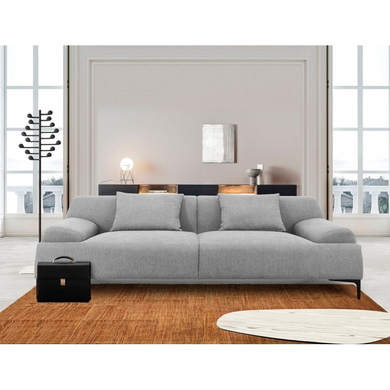 Industrial 86" Grey Sofa With Two Throw Pillows By Homeroots