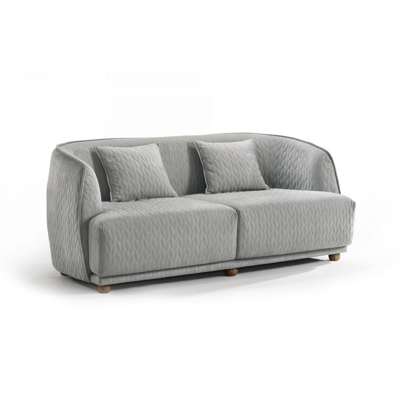 Modern 68" Light Gray Curved Back Quilted Loveseat By Homeroots