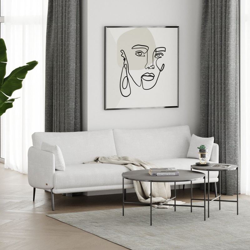 Modern 85" White and Black Fabric Sofa By Homeroots