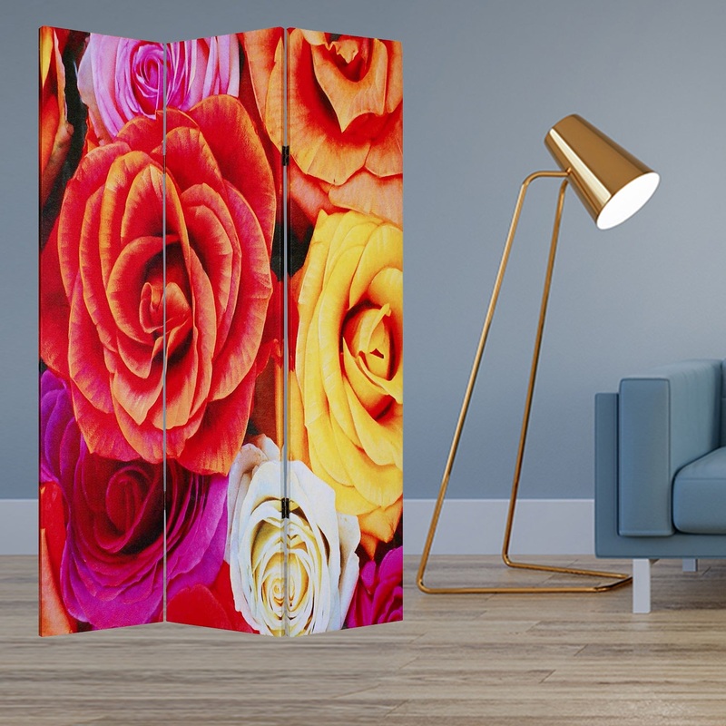 Multi Color Wood Canvas Daisy And Rose Screen By Homeroots