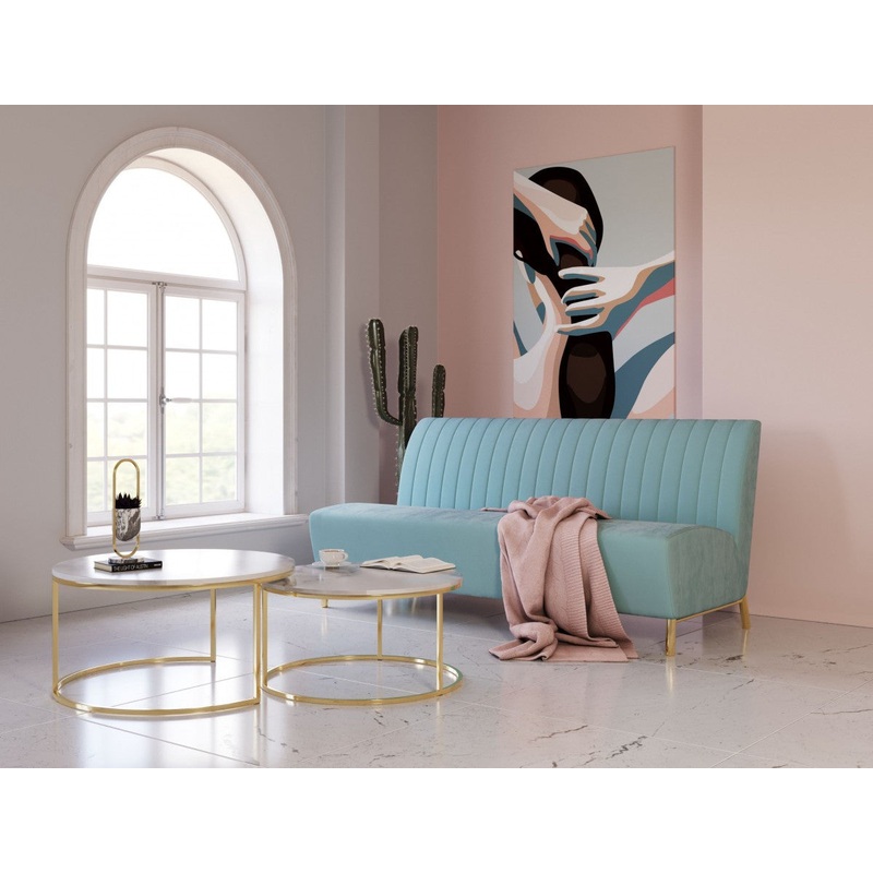 Stylish 71" Light Green Fabric And Gold Sofa By Homeroots