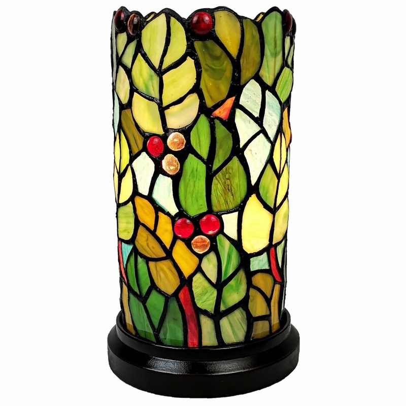 11" Tiffany Style Red Berries Accent Table Lamp By Homeroots