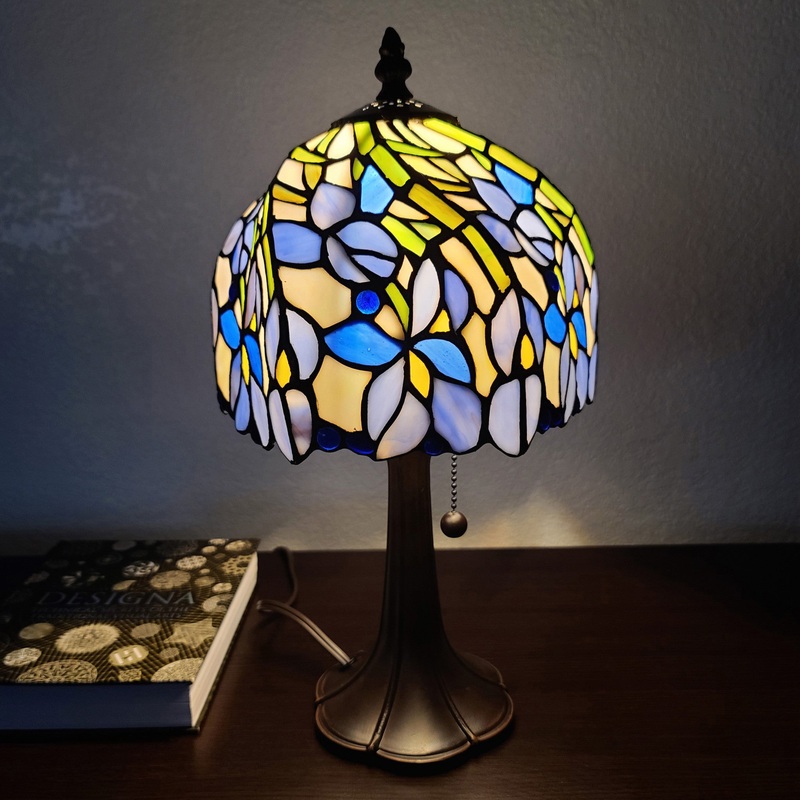 15" Tiffany Style Blue Floral Table Lamp By Homeroots