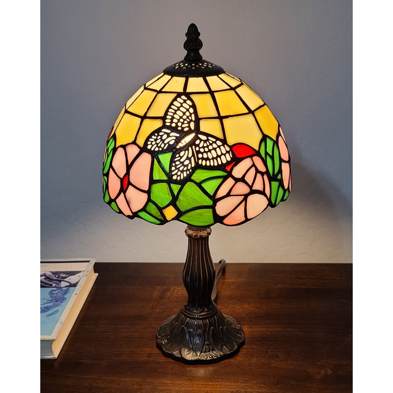 15" Tiffany Style Floral Butterfly Table Lamp By Homeroots