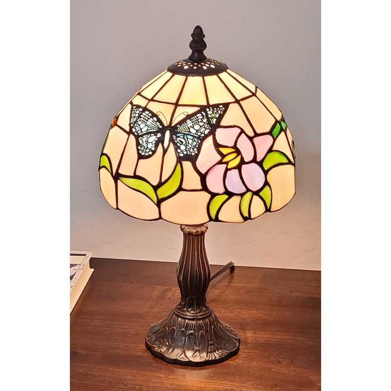 15" Tiffany Style Stained Glass Blue Butterfly Table Lamp By Homeroots