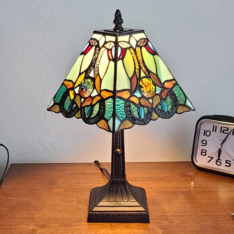 15" Tiffany Style Vintage Abstract Teal Table Lamp By Homeroots