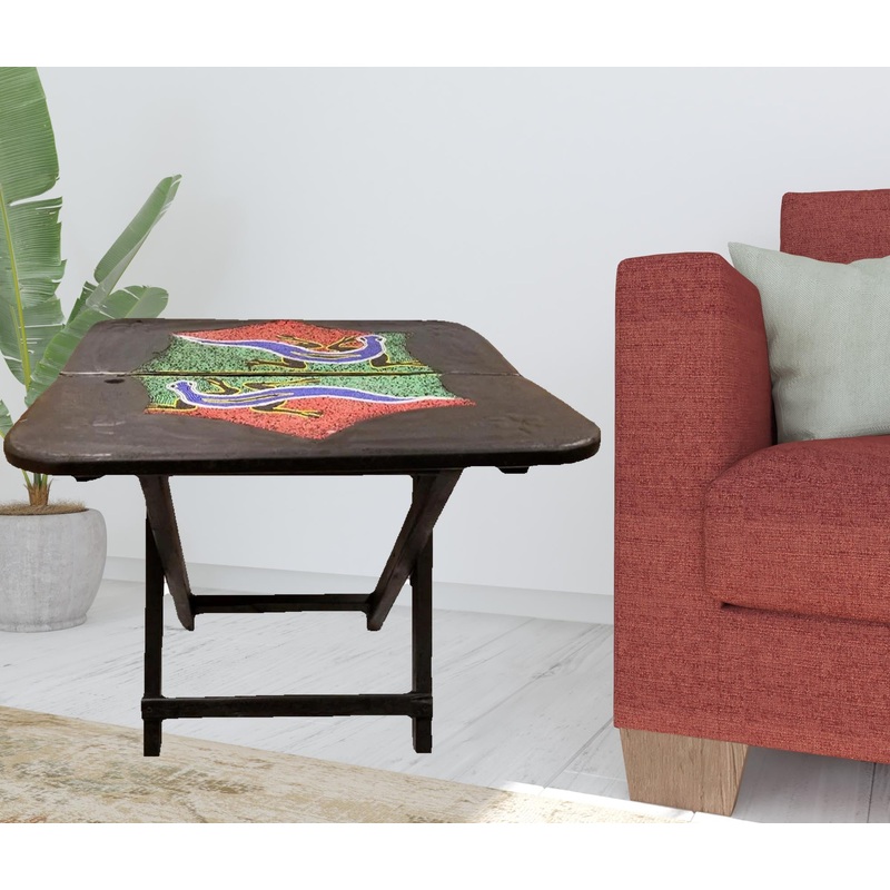 20" Dark Brown Solid Wood Nature Design Folding Portable End Table By Homeroots