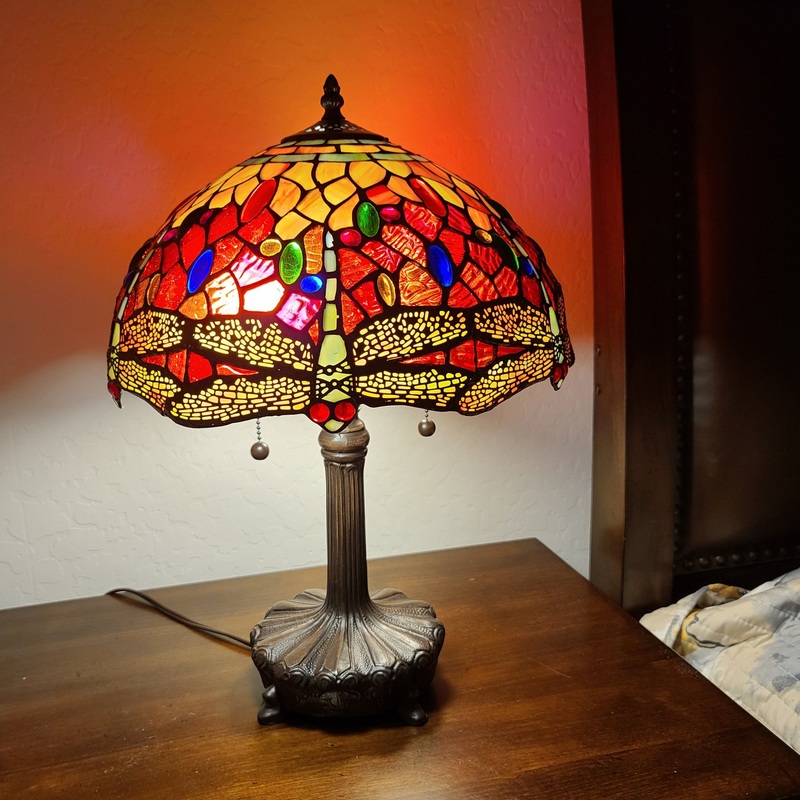 20" Stained Glass Two Light Dragonfly Accent Table Lamp By Homeroots