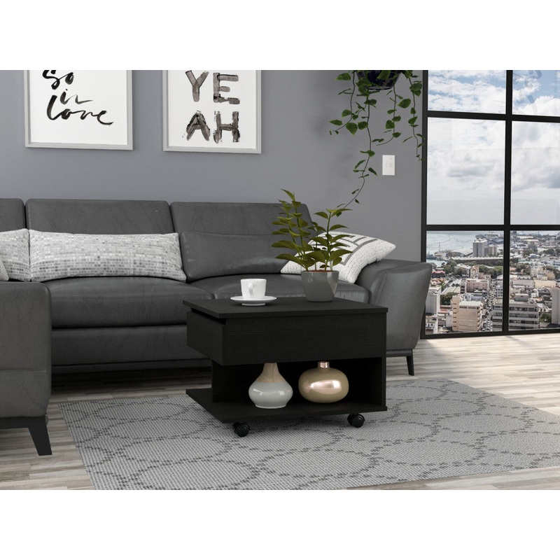 22" Black Manufactured Wood Rectangular Lift Top Coffee Table With Drawer By Homeroots