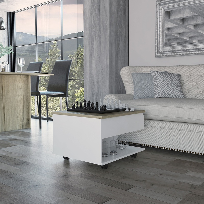 22" White And Light Oak Manufactured Wood Rectangular Coffee Table With Drawer By Homeroots