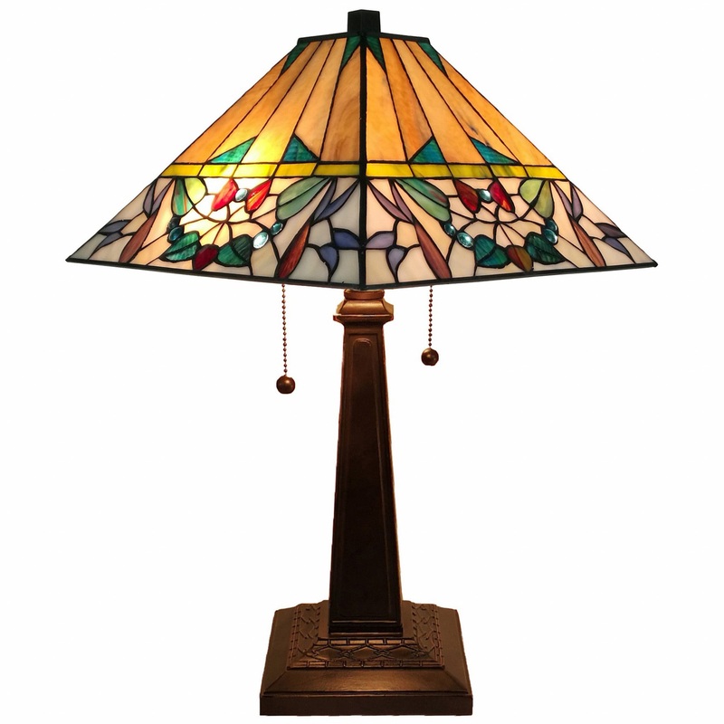 23" Stained Glass Flowery Two Light Mission Style Table Lamp By Homeroots
