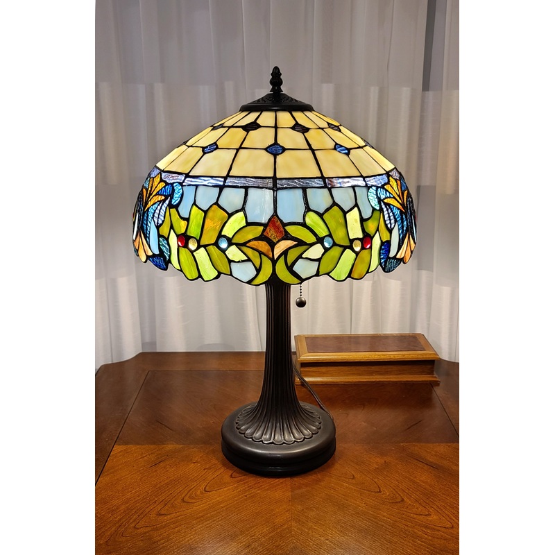 23" Stained Glass Two Light Jeweled Floral Accent Table Lamp By Homeroots