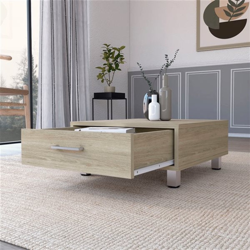 24" Light Off White Pine Manufactured Wood Rectangular Coffee Table By Homeroots