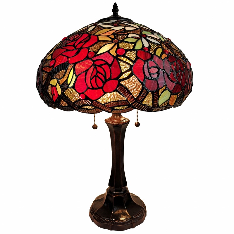 24" Stained Glass Two Light Jeweled Roses Accent Table Lamp By Homeroots