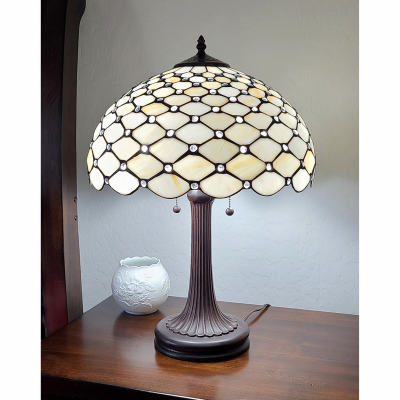 24" Stained Glass Two Light Jeweled Vintage Accent Table Lamp By Homeroots