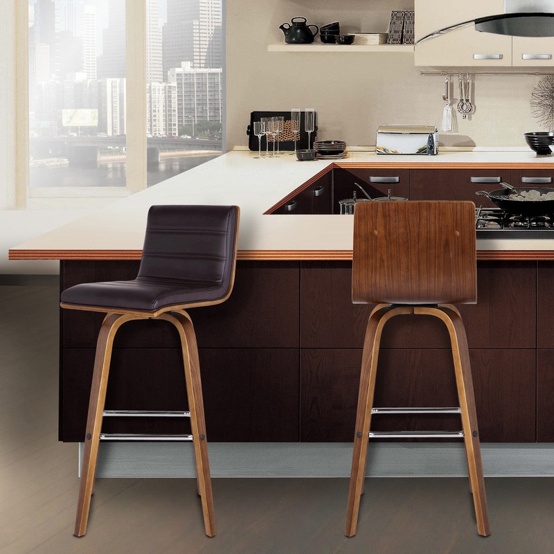 26 Brown Faux Leather Wooden Swivel Bar Stool By Homeroots