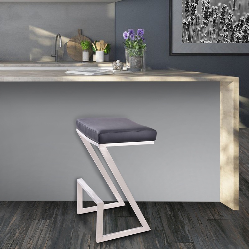 26" Contempo Black Faux Leather and Stainless Backless Bar Stool By Homeroots