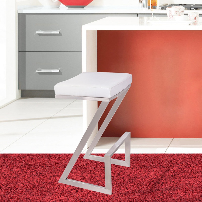26" Contempo White Faux Leather and Stainless Backless Bar Stool By Homeroots