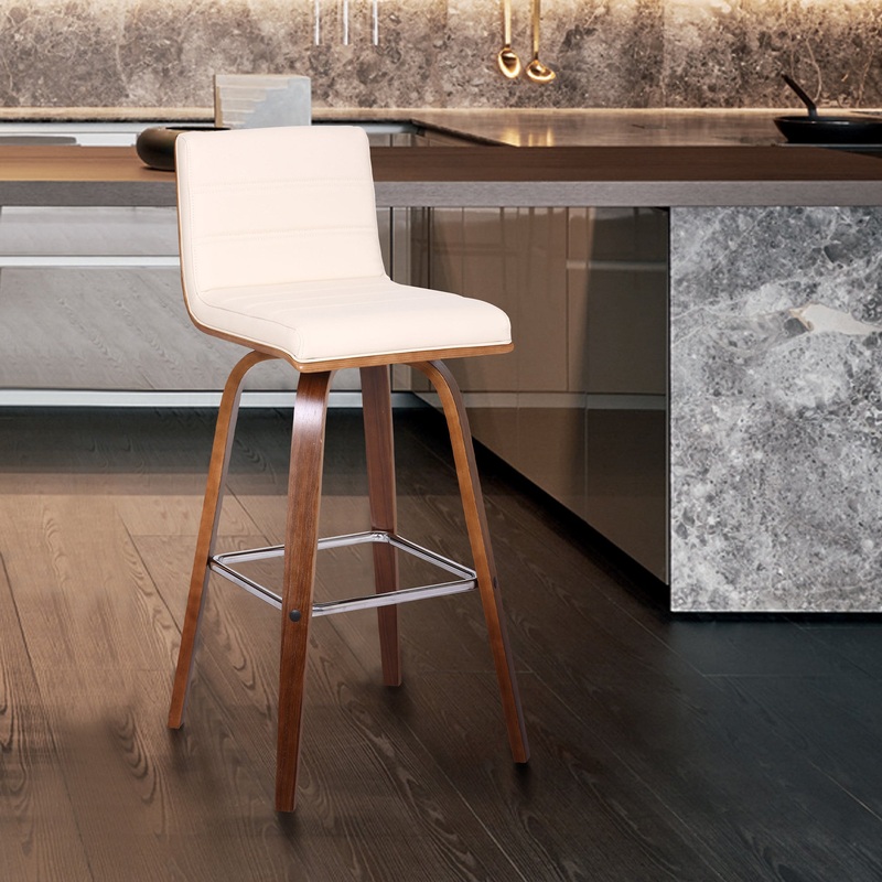 26 Cream Faux Leather Wooden Swivel Bar Stool By Homeroots