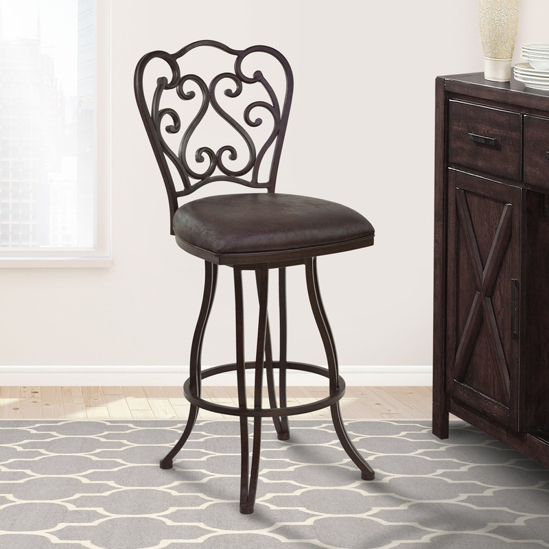 26" Dark Espresso Scroll Back Metal Swivel Bar Stool By Homeroots
