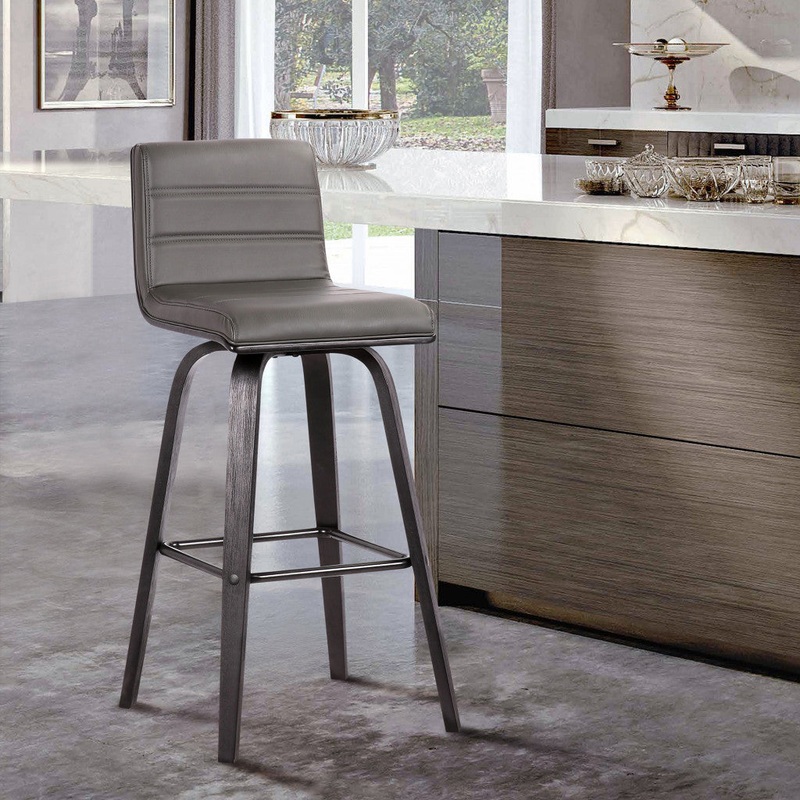 26 Gray Faux Leather Black Wooden Swivel Bar Stool By Homeroots