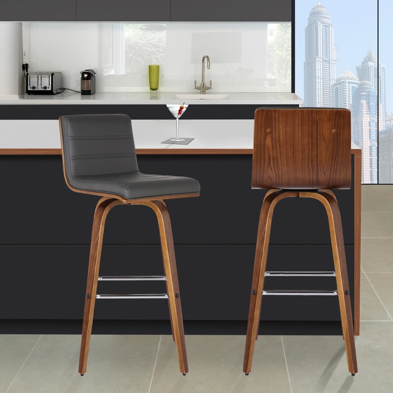 26 Gray Faux Leather Wooden Swivel Bar Stool By Homeroots