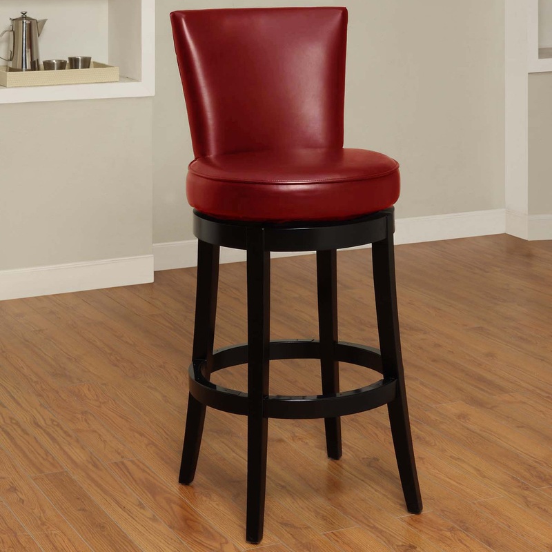 26" Red Faux Leather Round Seat Black Wood Swivel Armless Bar Stool By Homeroots