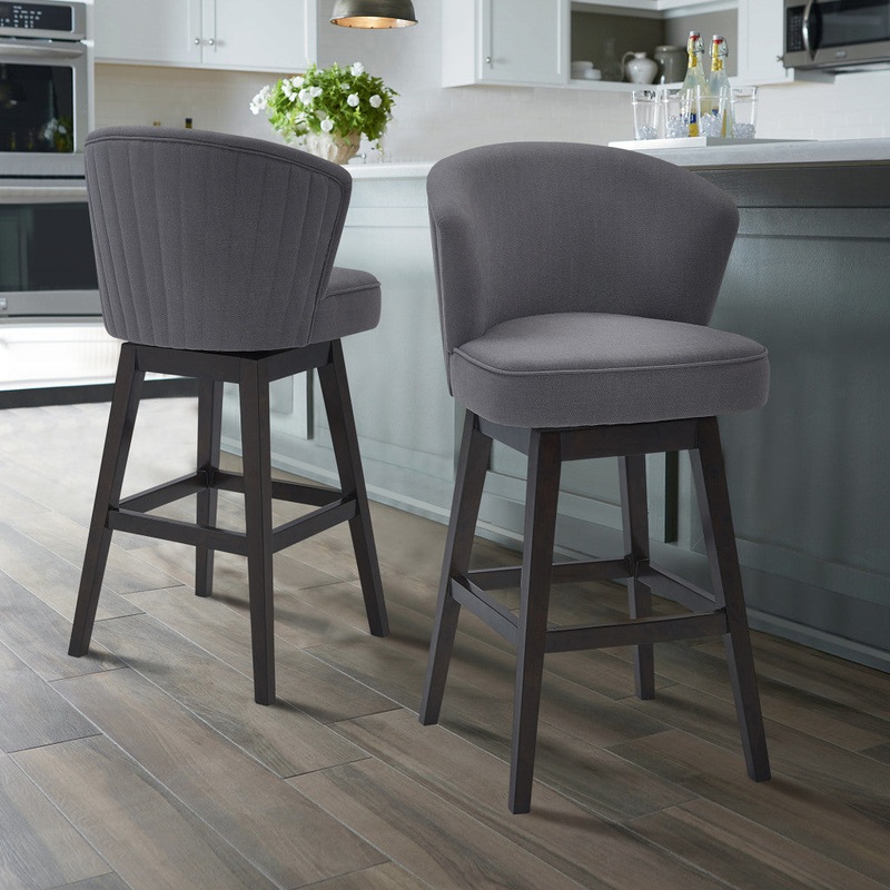 30" Grey Espresso Wood Fabric Swivel Bar Stool By Homeroots