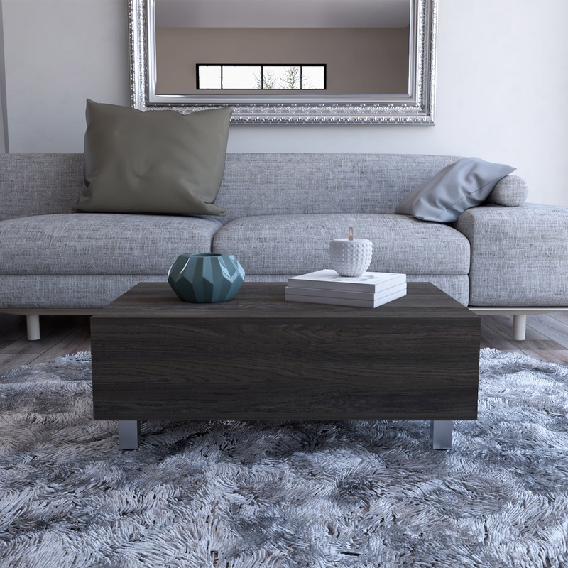 32" Carbon Espresso Manufactured Wood Rectangular Lift Top Coffee Table With Drawer And Shelf By Homeroots