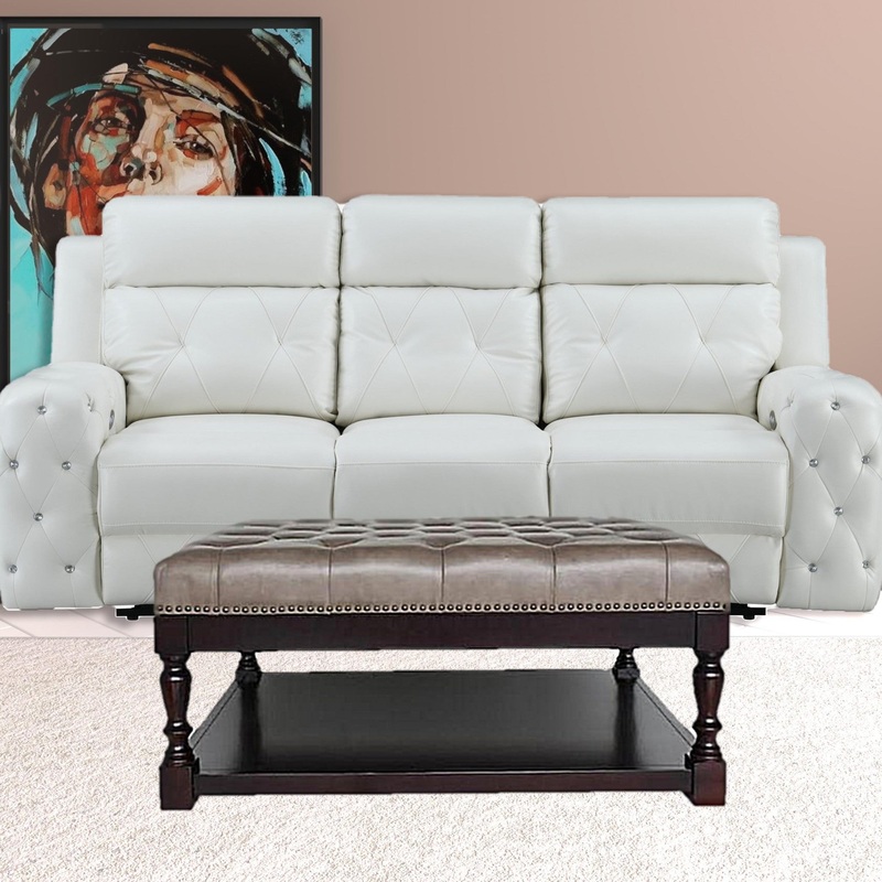 34.5" Dark Grey and Dark Brown Tufted Leather Coffee Table By Homeroots