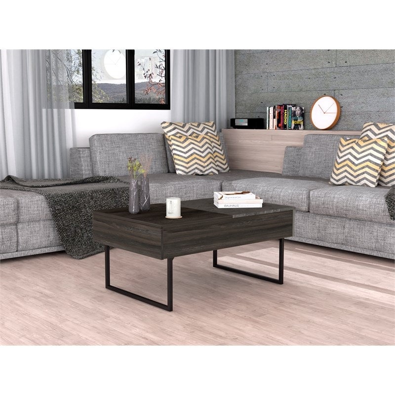 39" Onyx And Carbon Rectangular Lift Top Coffee Table With Drawer By Homeroots