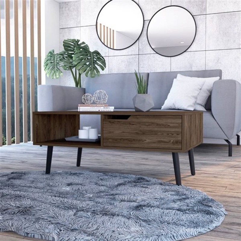 40" Dark Walnut Rectangular Coffee Table With Drawer And Shelf By Homeroots