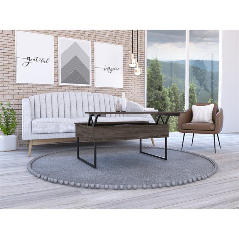 41" Dark Walnut Manufactured Wood Rectangular Lift Top Coffee Table By Homeroots