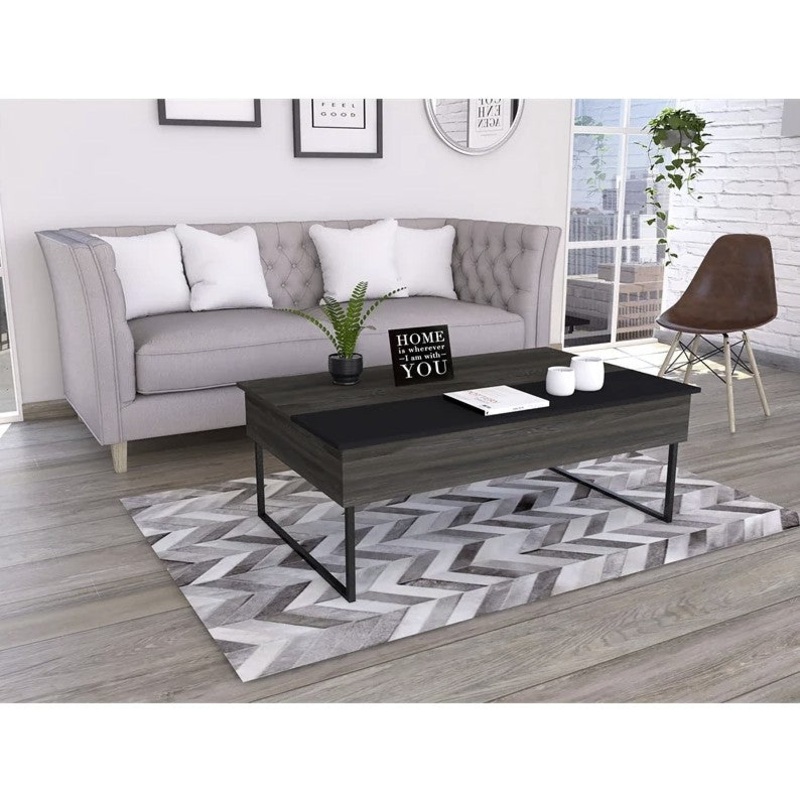 49" Black Manufactured Wood Rectangular Lift Top Coffee Table By Homeroots